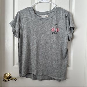 Free People Grey Slightly Distressed Short Sleeve Top